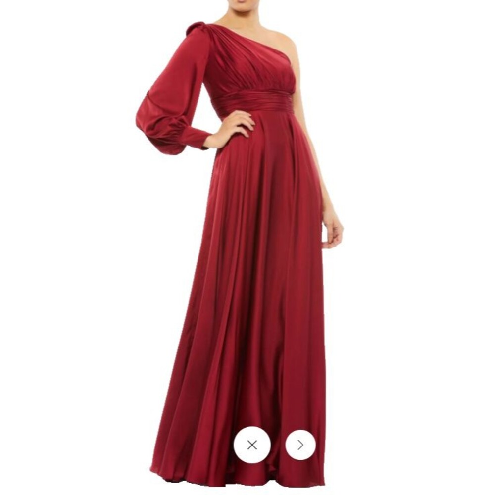 Mac Duggal 67866 Red Evening Gown Satin One Shoulder Long Sleeve Dress Size 4